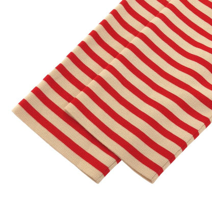 Gucci GG Metal Button Half Sleeve Striped Knit Sweater 572594 Red and Ivory M