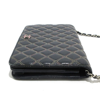 Chanel Wallet Matelasse /double Stitched Dark Navy And Pink Silver Hardware /
