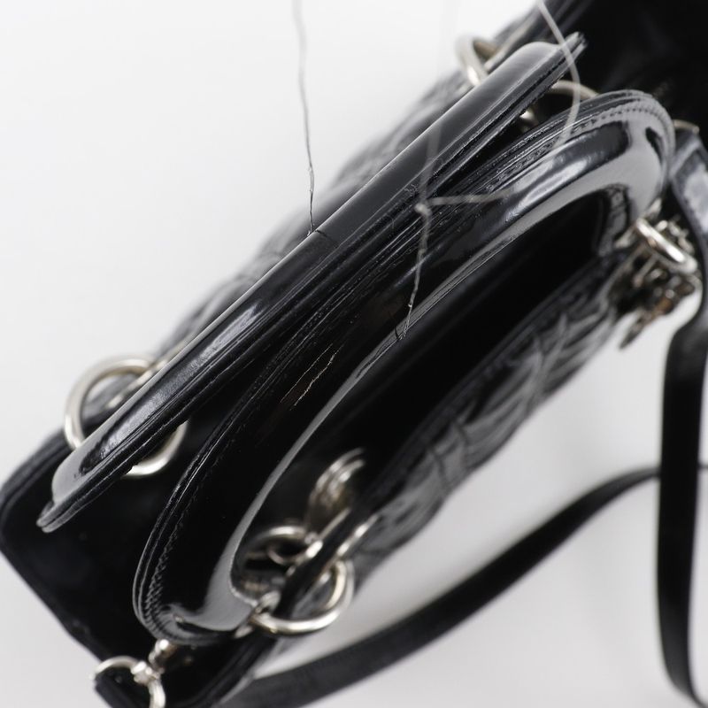 [dior] Christian Dior Lady Dior Medium Canage 2WAY Shoulder Enamel Black Ladies