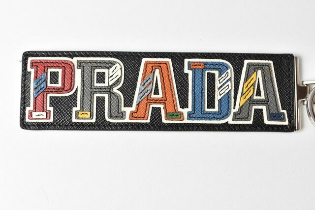 Prada Key Ring Key Holder Bag Charm Prada Logo Patchwork Caracter NERO M Never