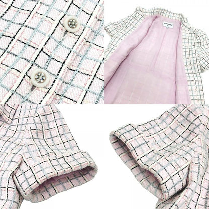 Chanel Jacket P78912v Tweed Pink Dress Buttown Down Pastel White