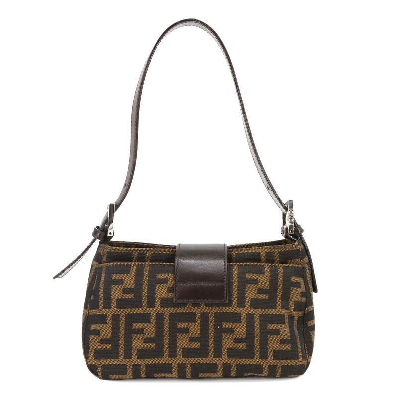 Exhibit Fendi Zucca Shoulder Bag Canvas Leather Brown 26723 Silver Hardware