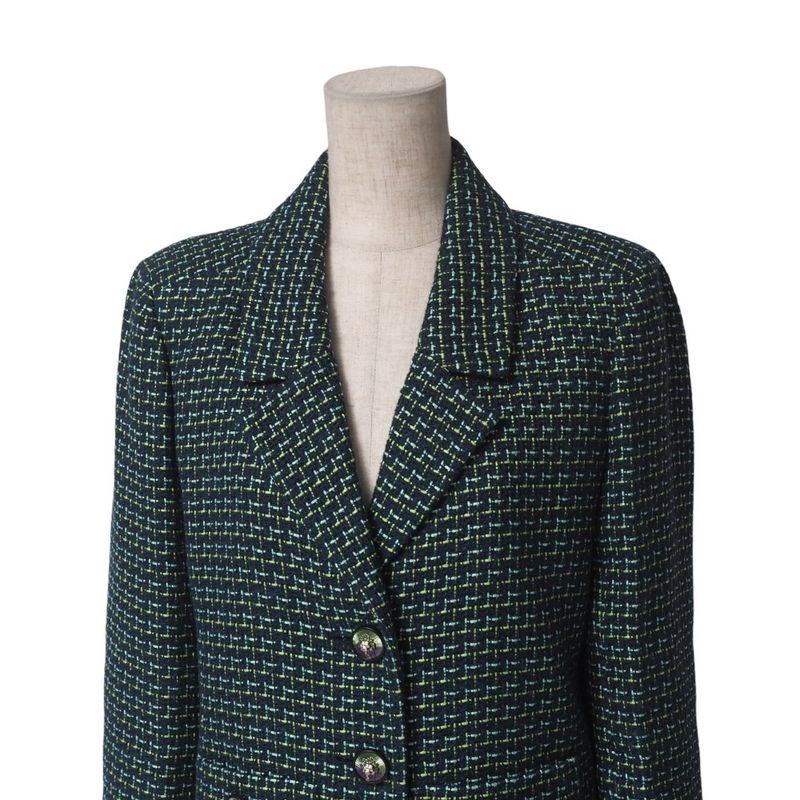 Chanel Skirt Suit Size 36 P56 P55 Lion Button Tweed Jacket Knee Length Skirt