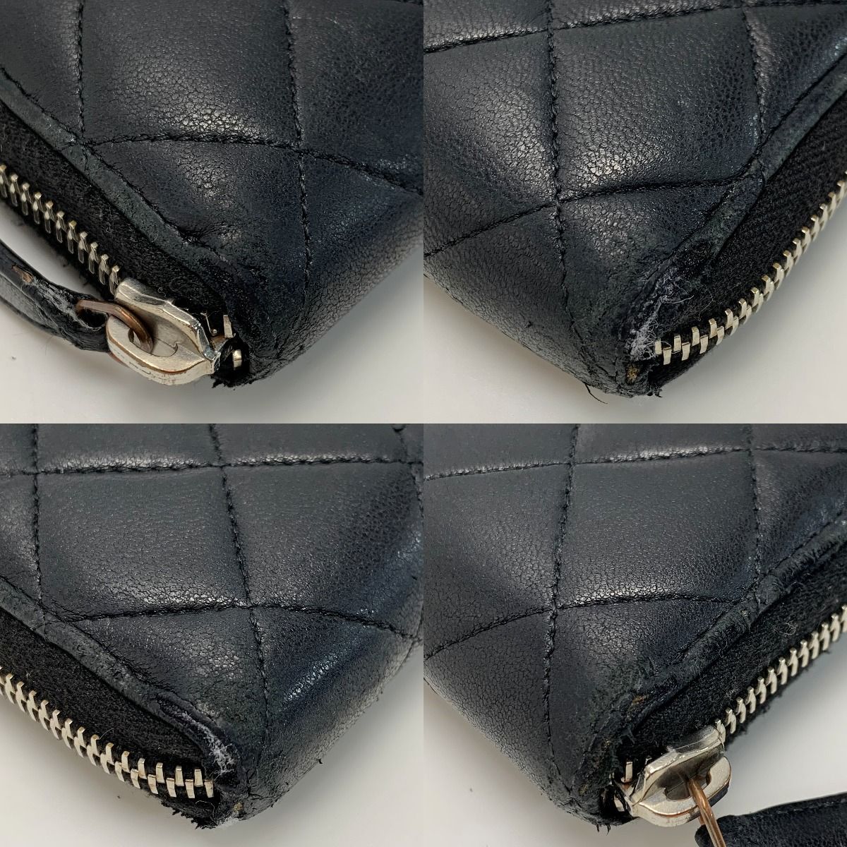 Chanel Matelasse Lamb Leather A50097 Black Round Zipper Wallet Ladies