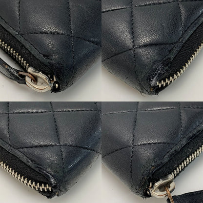 Chanel Matelasse Lamb Leather A50097 Black Round Zipper Wallet Ladies