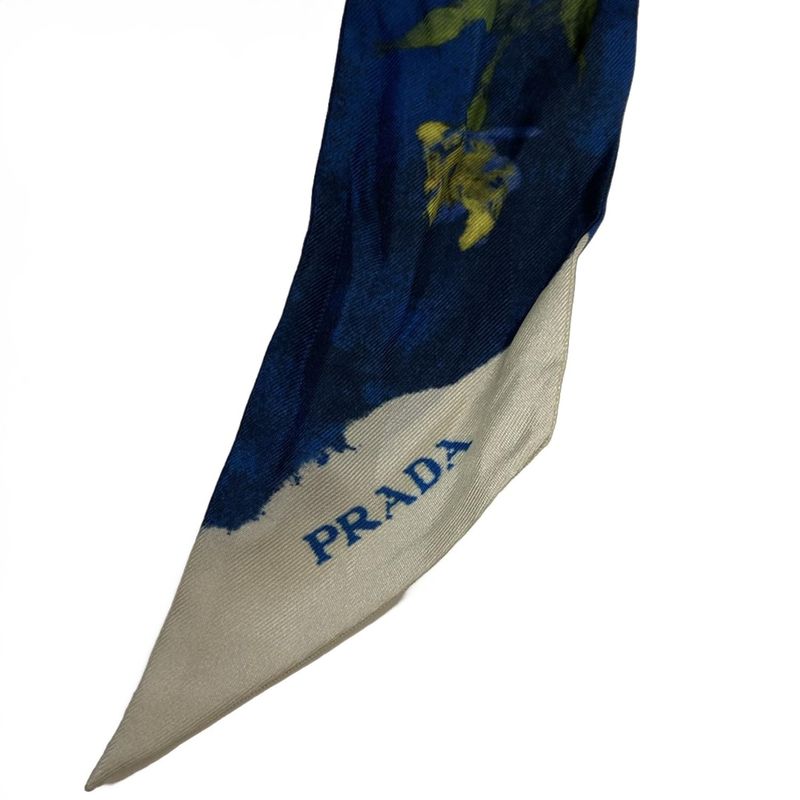 Prada Scarf Printed Twill Scarf 1ff008 Blue X Ivory X Multi Ribbon Scarf/fish