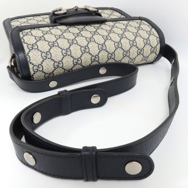Gucci Horsebit 1955 Medium 602204 Shoulder Bag Navy - GG Supreme