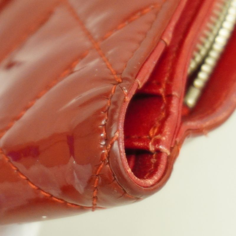 Chanel Wallet Matelasse Brilliant Patent Leather Red Silver Hardware Women