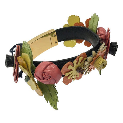 Prada Leather Bracelet With Flower Decoration And Logo - Multicolor - Women