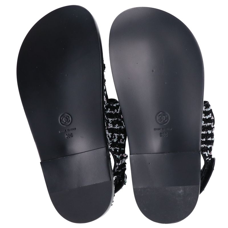 Chanel G35927 Coco Mark Tweed/leather Flats 36C