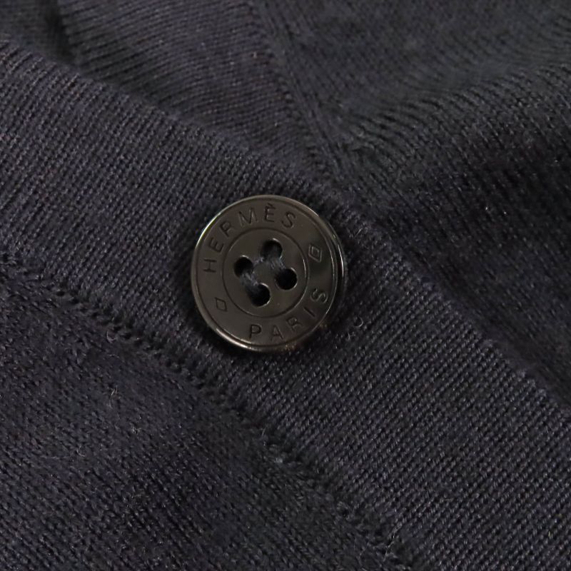 Hermes Cashmere Silk Pocket Logo Embroidery Logo Button V-neck Long Sleeves