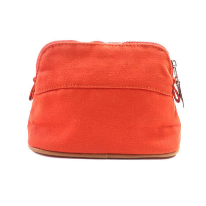 Hermes Bolide Pouch Mini 100% Cotton H Logo Embroidery Leather Use Cosmetic