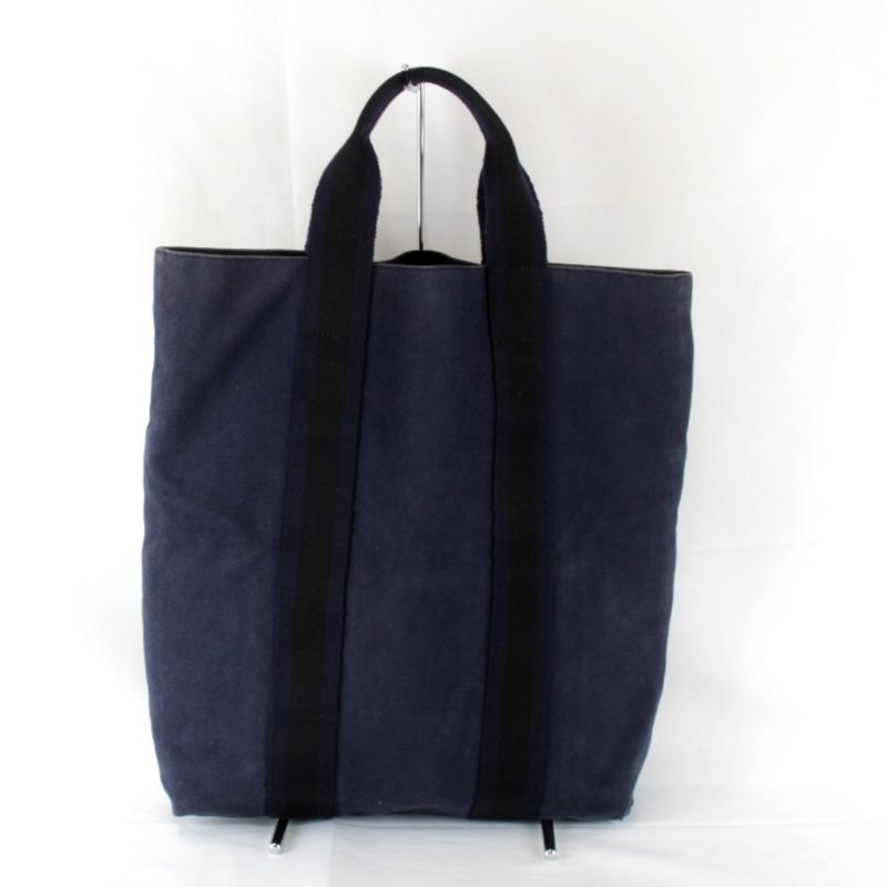 Hermes Fourre Tout Cabas Tote Bag Canvas Navy