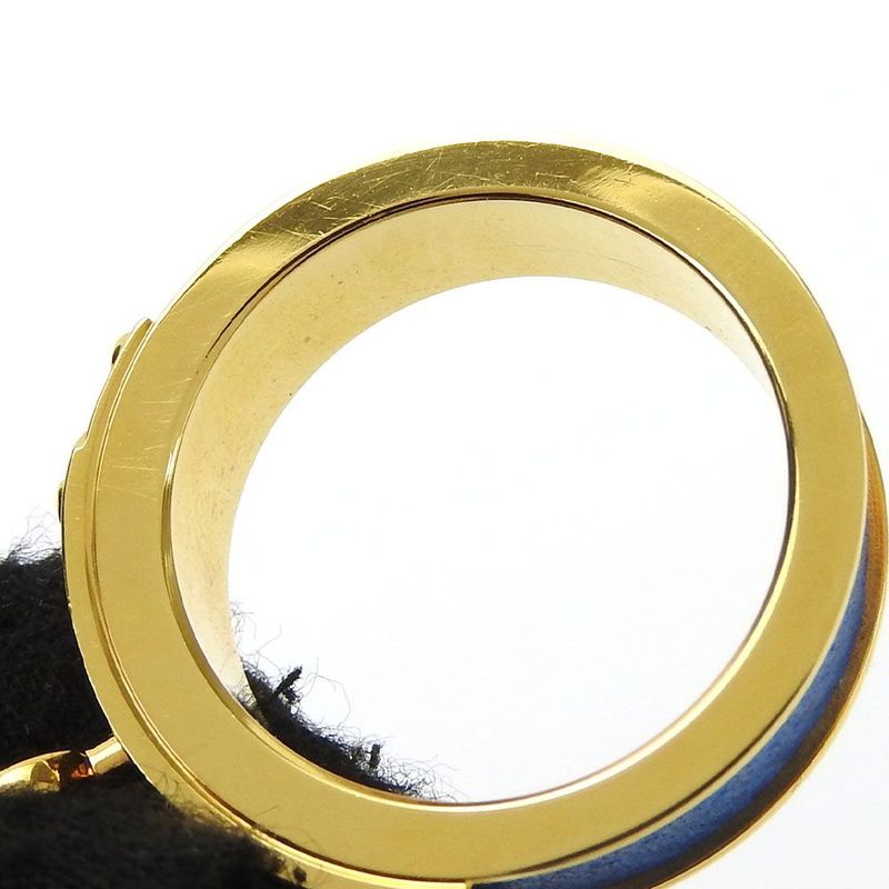 Hermes Scarf Ring Kelly Cadenas Motif Plated GP Leather Gold Blue Accessory