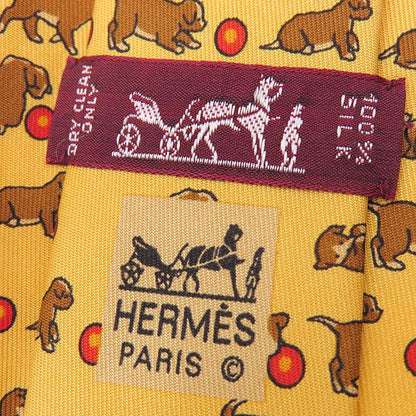 Hermes Necktie 9cm (3.54in) Silk Yellow Dog Ball All Over Animal Pattern [box