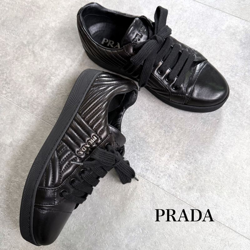 Prada Quilted Leather Logo Sneakers 36 Women's Black Silver 23cm (9.06in)
