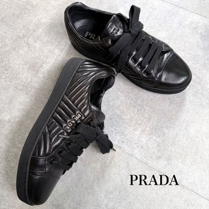 Prada Quilted Leather Logo Sneakers 36 Women's Black Silver 23cm (9.06in)