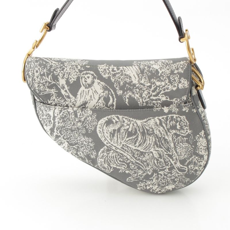 Dior Cotton Toile De Jouy Embroidered Saddle Shoulder Bag Gray
