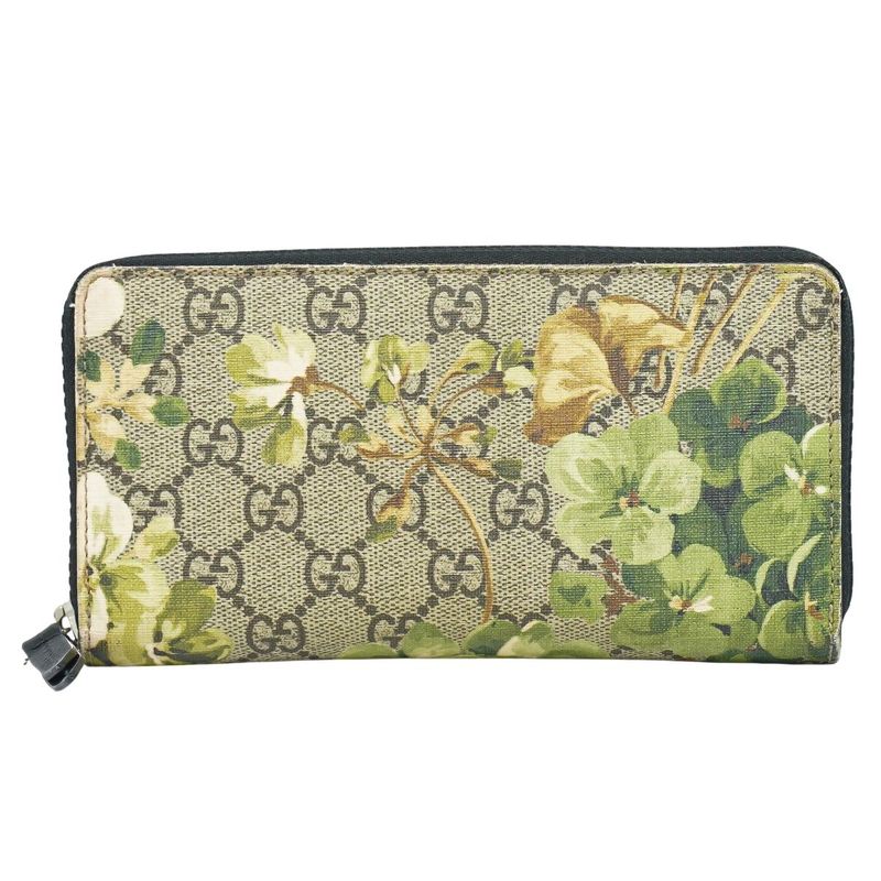 Authentic Gucci GG Blooms Round Zipper Long Wallet Brown Green 408665 Wallet