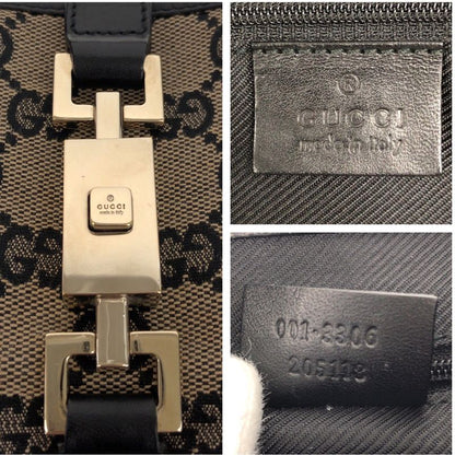 Gucci Jackie Black Gold Hardware GG Canvas/leather 001 3306 Shoulder Bag