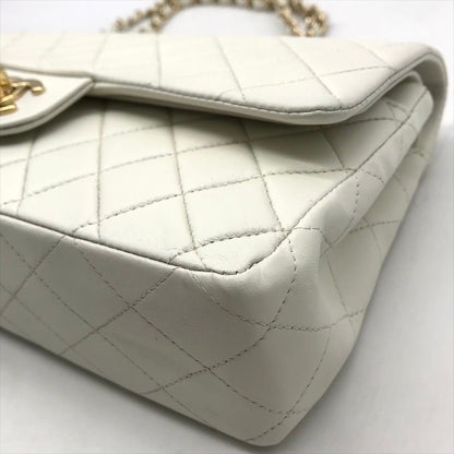 Chanel CC Logo Turnlock Lambskin Double Flap Chain Shoulder Bag White