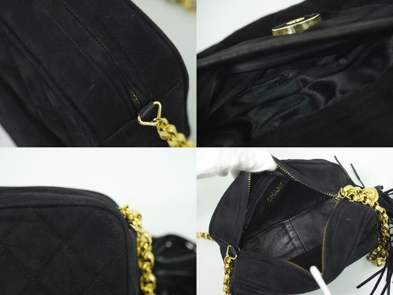 Authentic Chanel Coco Mark Matelasse Tassel Chain Shoulder Bag Pochette Nubuck