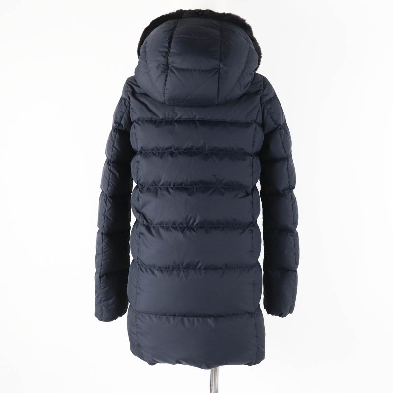 duvetica Duvetica Carysdue Lekkis Rabbit Fur Hooded Down Coat Navy 38 Made In