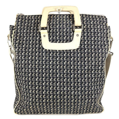 Chanel Shoulder Bag Clover Logo Leather / Canvas Black