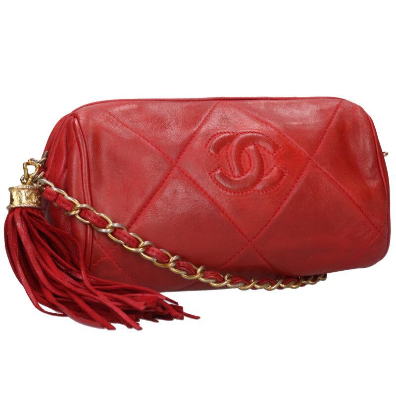 Chanel Vintage Tassel Fringe Lamb Skin Chain Shoulder Bag Women
