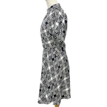 Louis Vuitton Dress Silk Black White Short Sleeve Logo