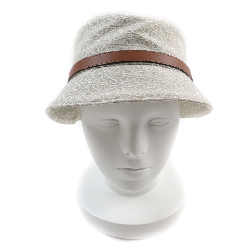 LOEWE K820hb1x41 Anagram Jacquard Logo Leather Use Bucket Hat Ecru/soft White