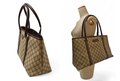Gucci Tote Shopping Bag A4 Gucci GG Plus Leather GG Brown Beige 114595