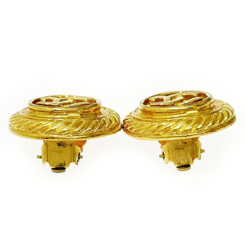 Chanel GP 93p Coco Mark Round Earrings Ladies Gold 369973 Earrings