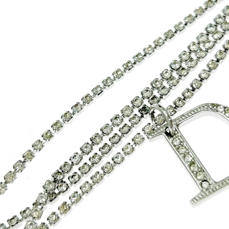 Christian Dior Metal Rhinestone D Logo Necklace Women's Silver 348024 Necklace