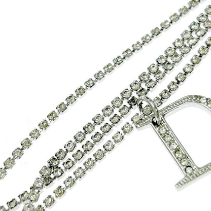 Christian Dior Metal Rhinestone D Logo Necklace Women's Silver 348024 Necklace