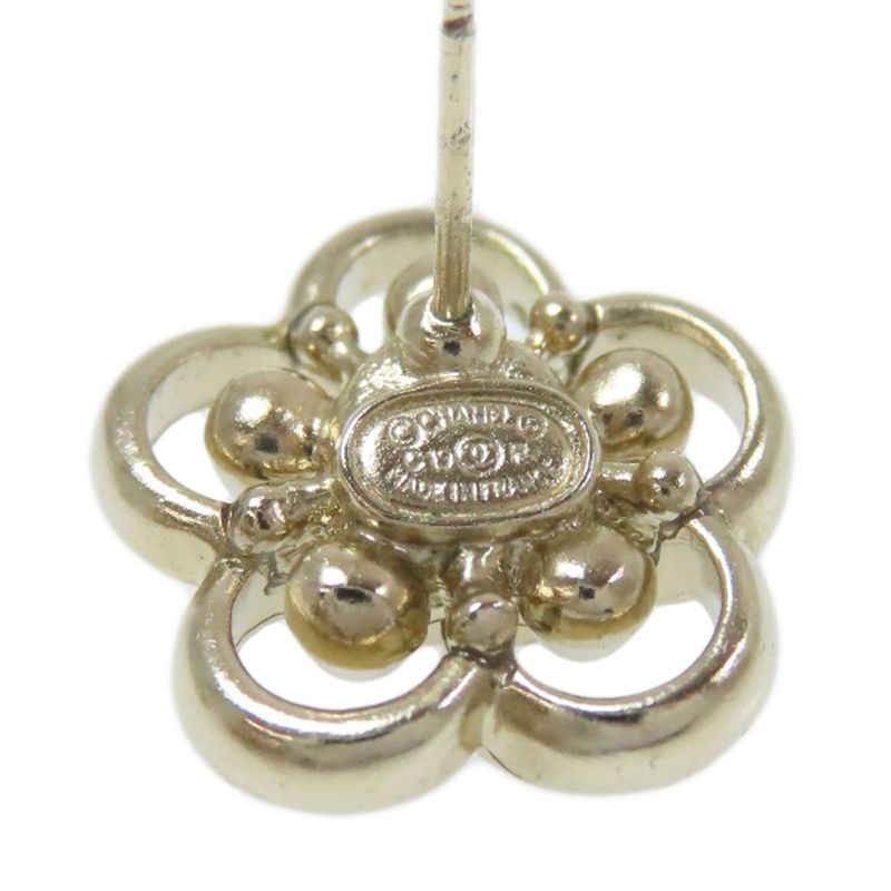Chanel Flower Rhinestone Earrings Metal Ladies