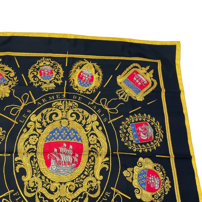 Hermes Scarf Silk Carre 90 Paris Coat Of Arms Black