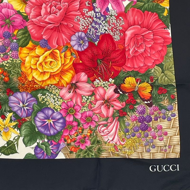 Gucci Scarf Silk Floral Pattern Multicolor