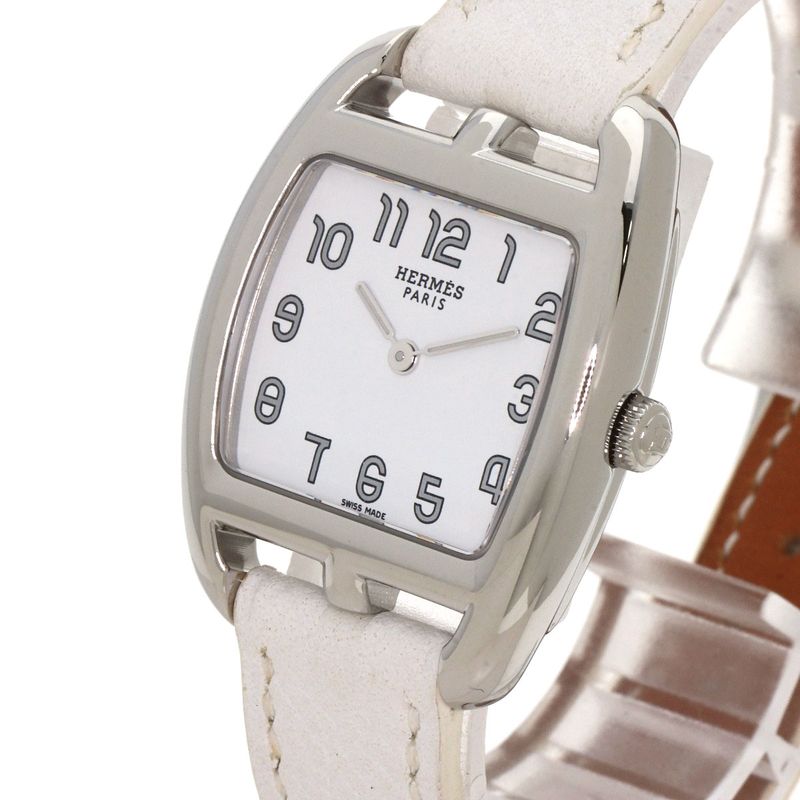 Hermes Ct1210 Cape Cod Tonneau Wristwatch SS Leather Ladies