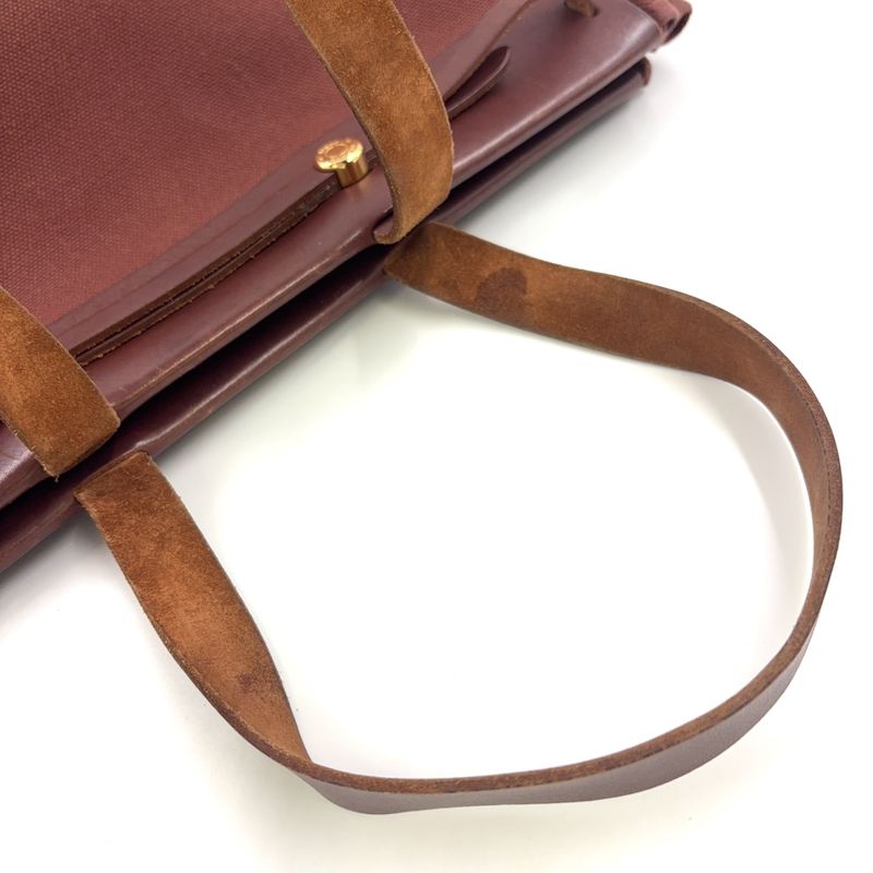 Hermes Herbag Cabas Su GM □F Engraved Leather × Canvas Brown Shoulder Bag Gold