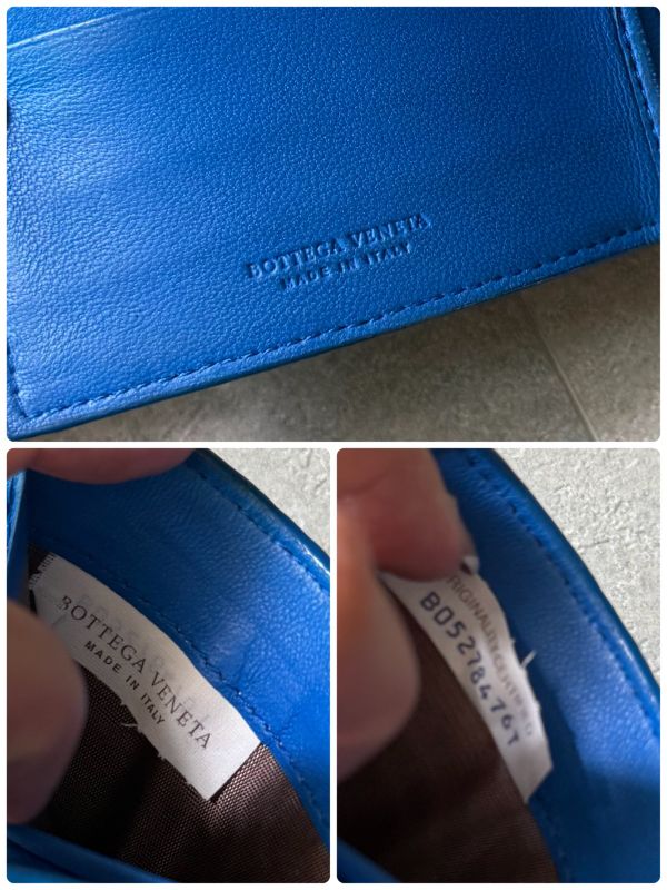 Bottega Veneta Money Clip Leather Bifold Wallet Intrecciato Bicolor Black Blue