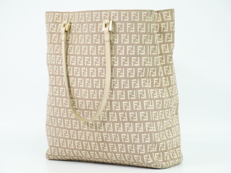 Authentic Fendi Zucchino Tote Handbag Canvas Pink Beige 8bh131 Zucchino Bag