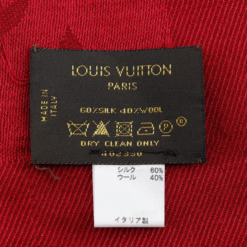 Louis Vuitton Shawl Monogram Large Scarf M72237 Silk And Wool Red Women's Stole