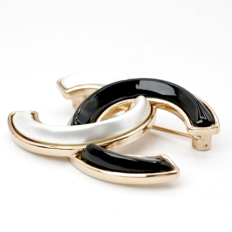 Chanel Brooch Corsage Gold Black Here Mark Bicolor