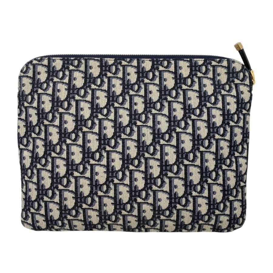Christian Dior Pouch Travel Kit Oblique Navy Beige Gold Hardware
