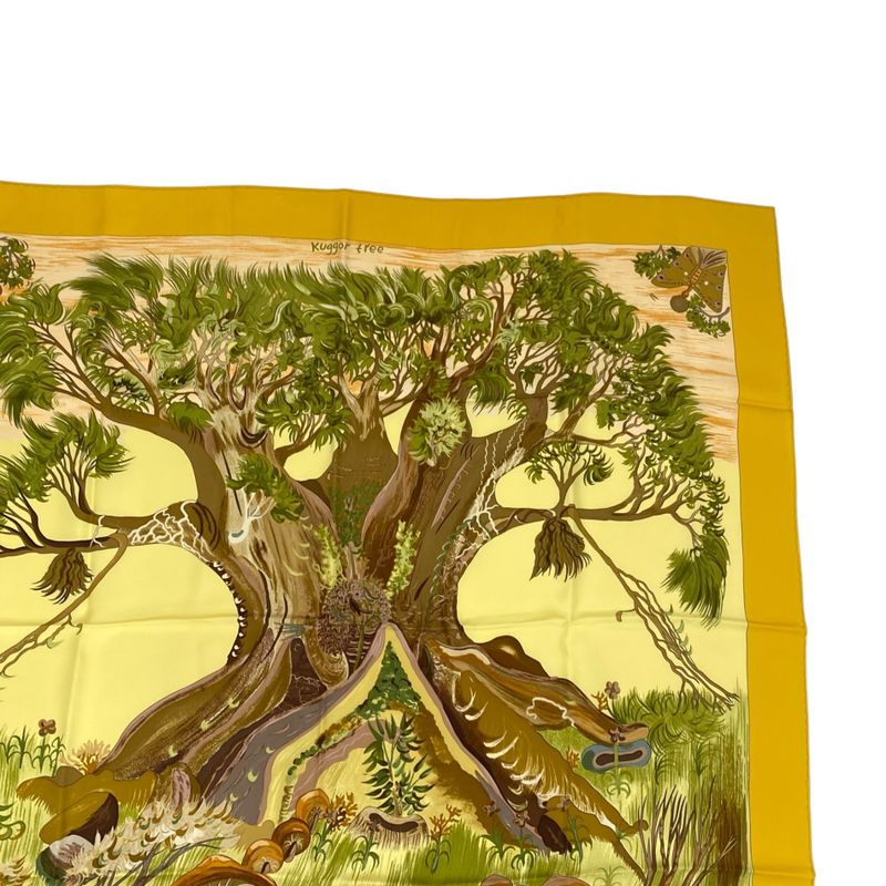 Hermes Carre 90 Scarf Silk Kuggor Tree Kugar Tree Yellow