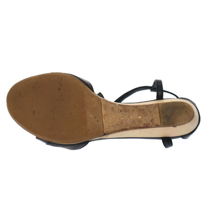 Chanel Coco Mark Wood Heel Sandals Black 36 1 2