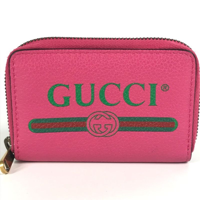 Gucci Coin Case Logo 496319 Leather Pink