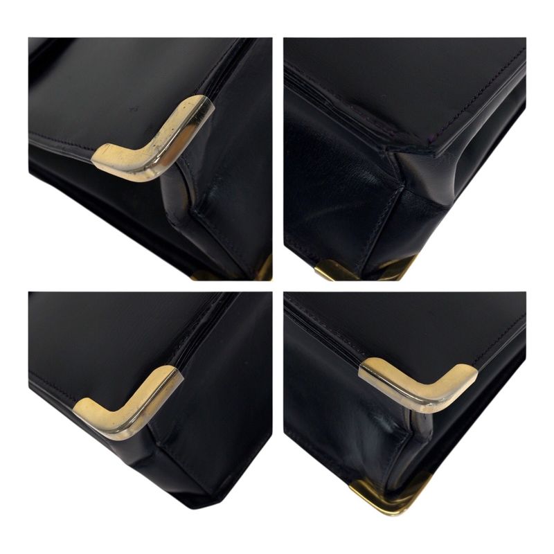 DIOR Vintage Black Gold Hardware Leather Shoulder Bag Pochette Women 505161