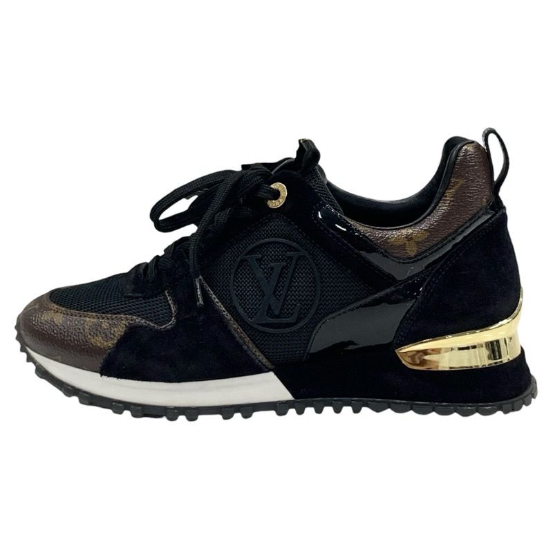 Louis Vuitton Run Away Line Monogram Sneakers Shoes Fabric Suede Leather Black